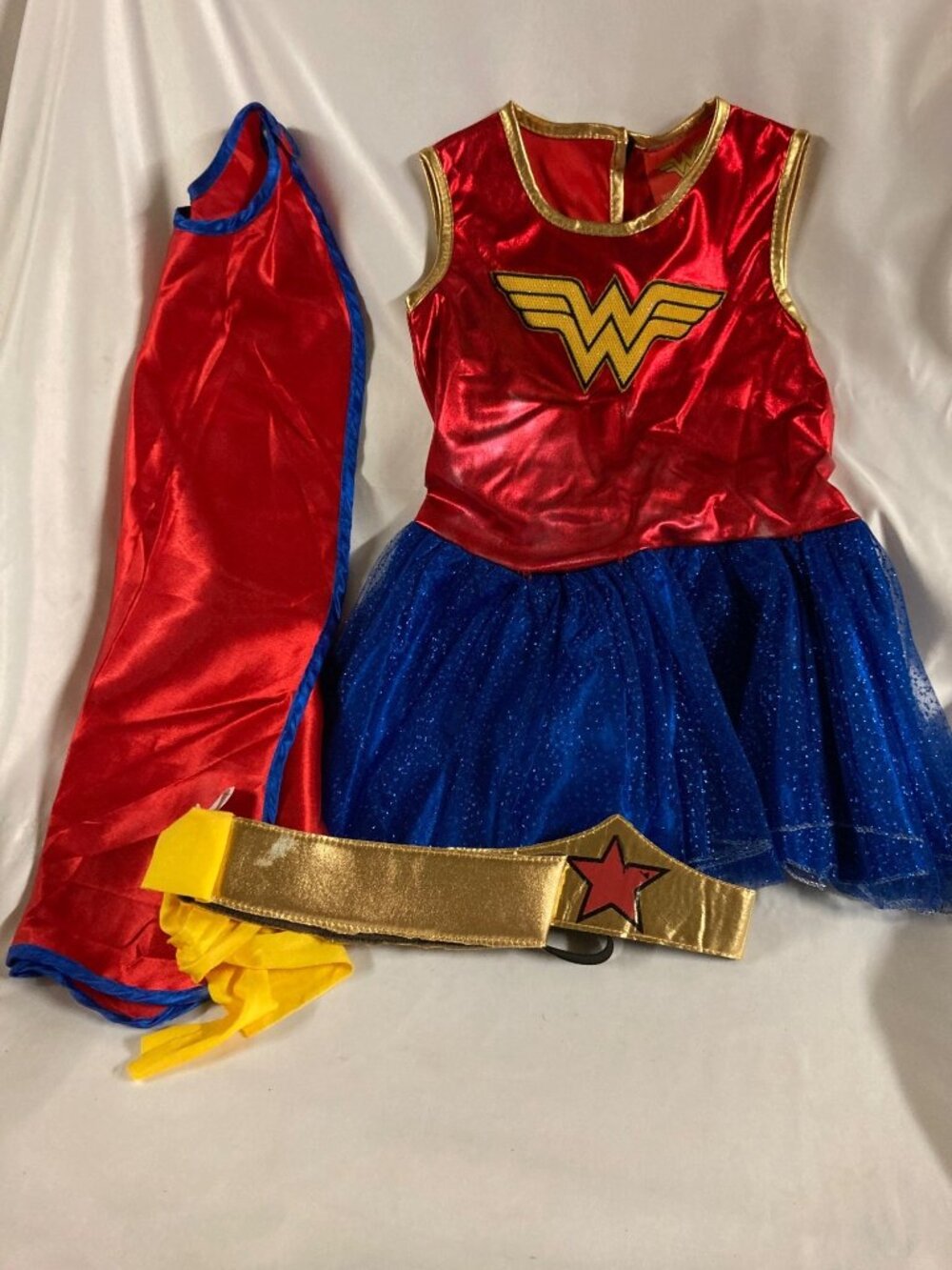 Wonder Woman Toddler Small 4-6 Tutu Dress Cape Belt Headband Costume